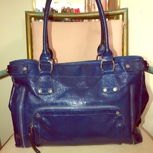 Longchamp Blue Patent Leather Satchel Tote